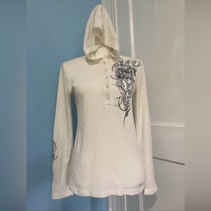 Harley Davidson Long Sleeve Pullover Hoodie White With Rhinestones Women’s M